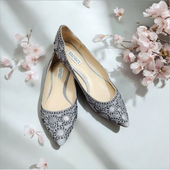 Badgley Mischka Gunmetal Gigi Crystal Platinum Pointed Toe Ballet Flats Shoes 9 - Picture 1 of 15